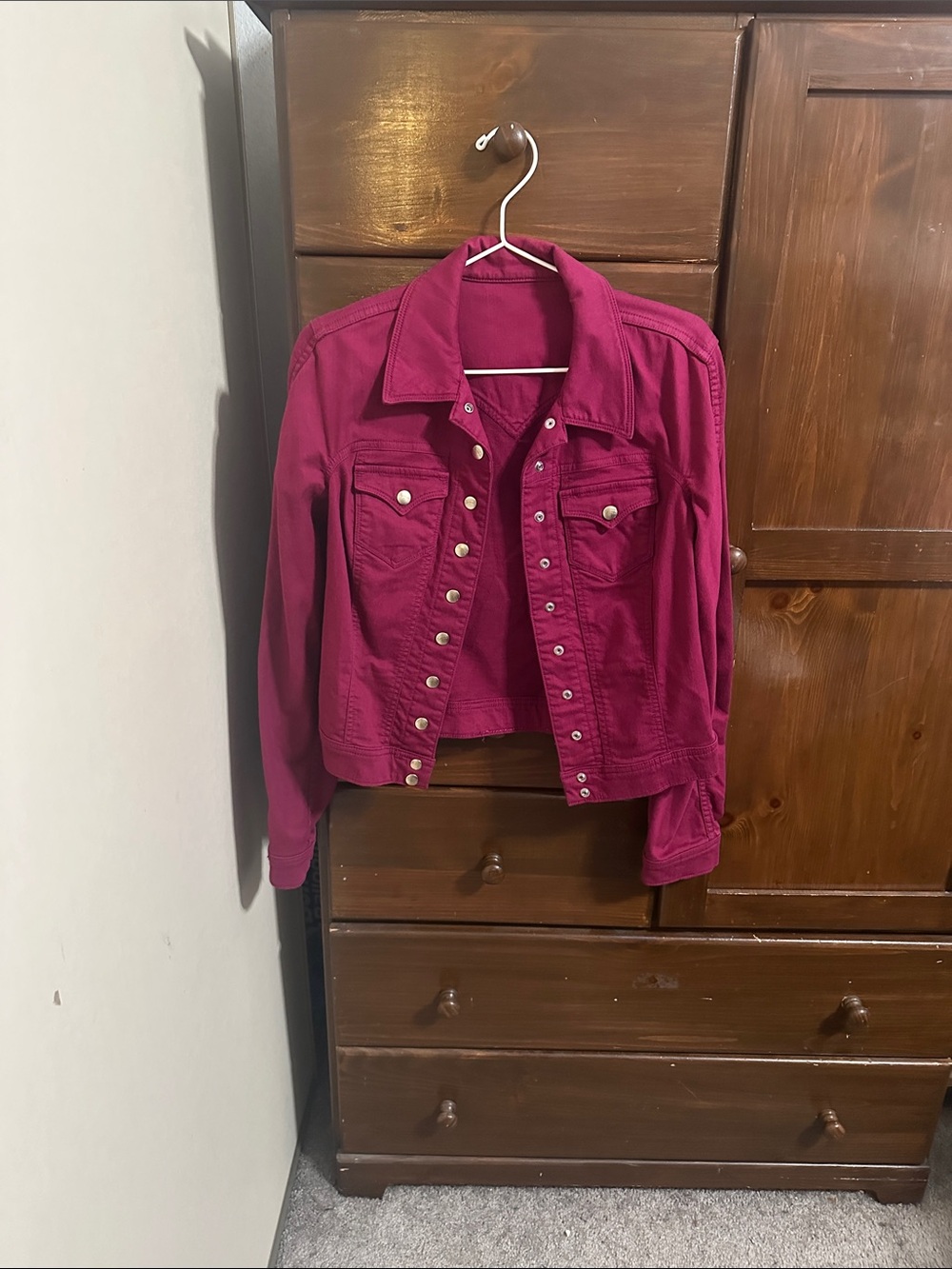 Women's Fuchsia Button-Front  Jean Jacket